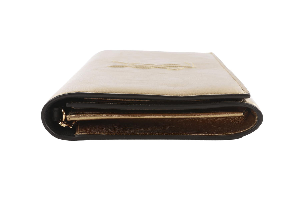 SAINT LAURENT GOLD BELLE DE JOUR LEATHER CLUTCH