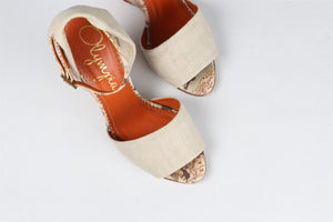 CHARLOTTE OLYMPIA BEIGE CANVAS WEDGE SANDALS EU 36 UK 3 US 6