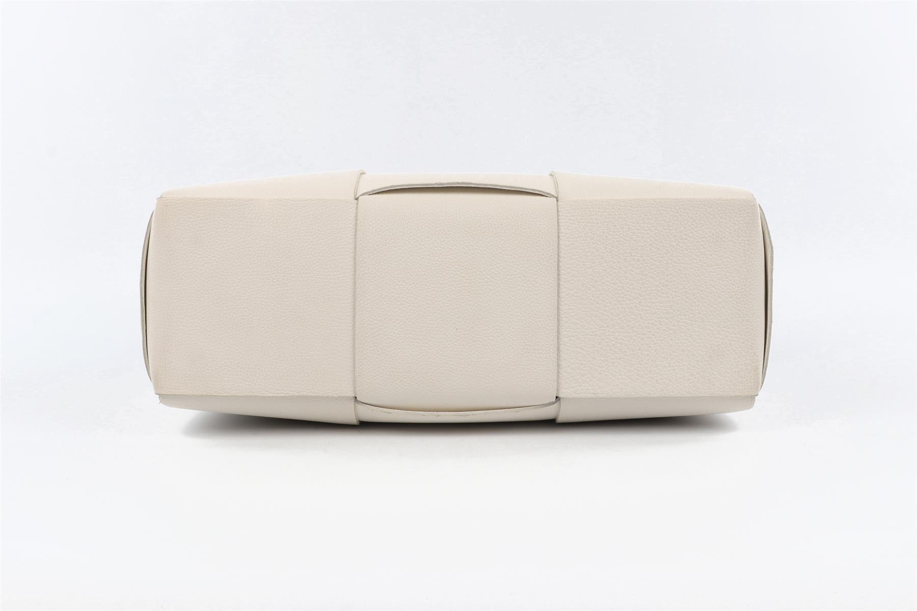 BOTTEGA VENETA WHITE ARCO INTRECCIATO LEATHER TOTE BAG