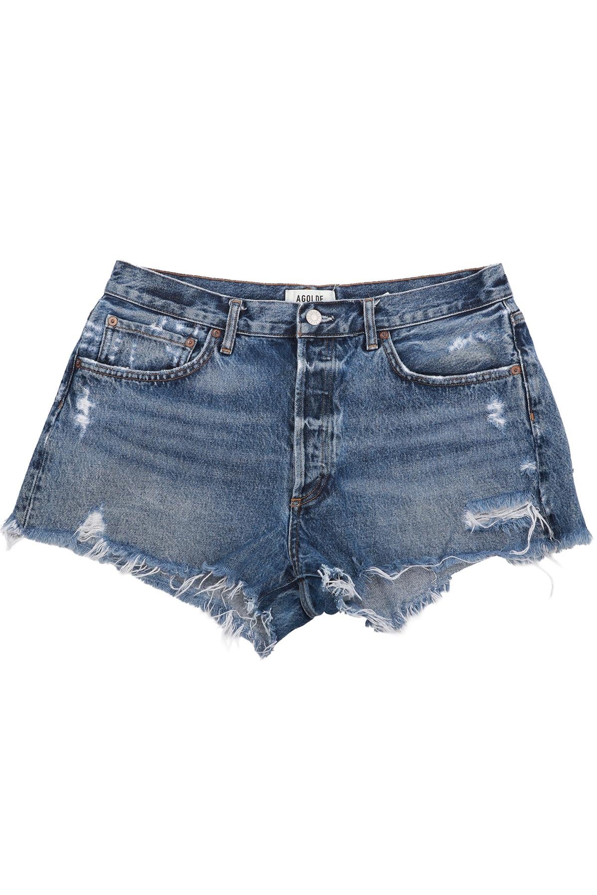 AGOLDE BLUE HIGH RISE DENIM SHORTS W30 UK 12