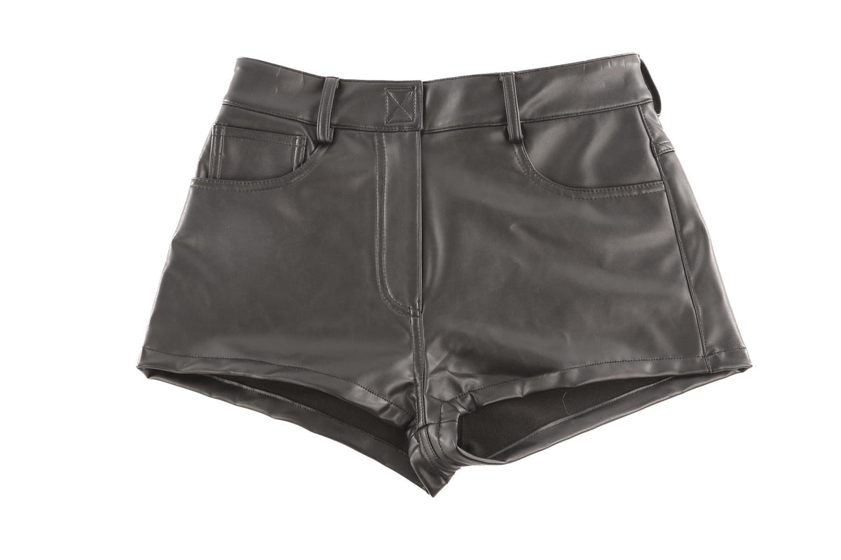 NORMA KAMALI BLACK FAUX LEATHER SHORTS SMALL