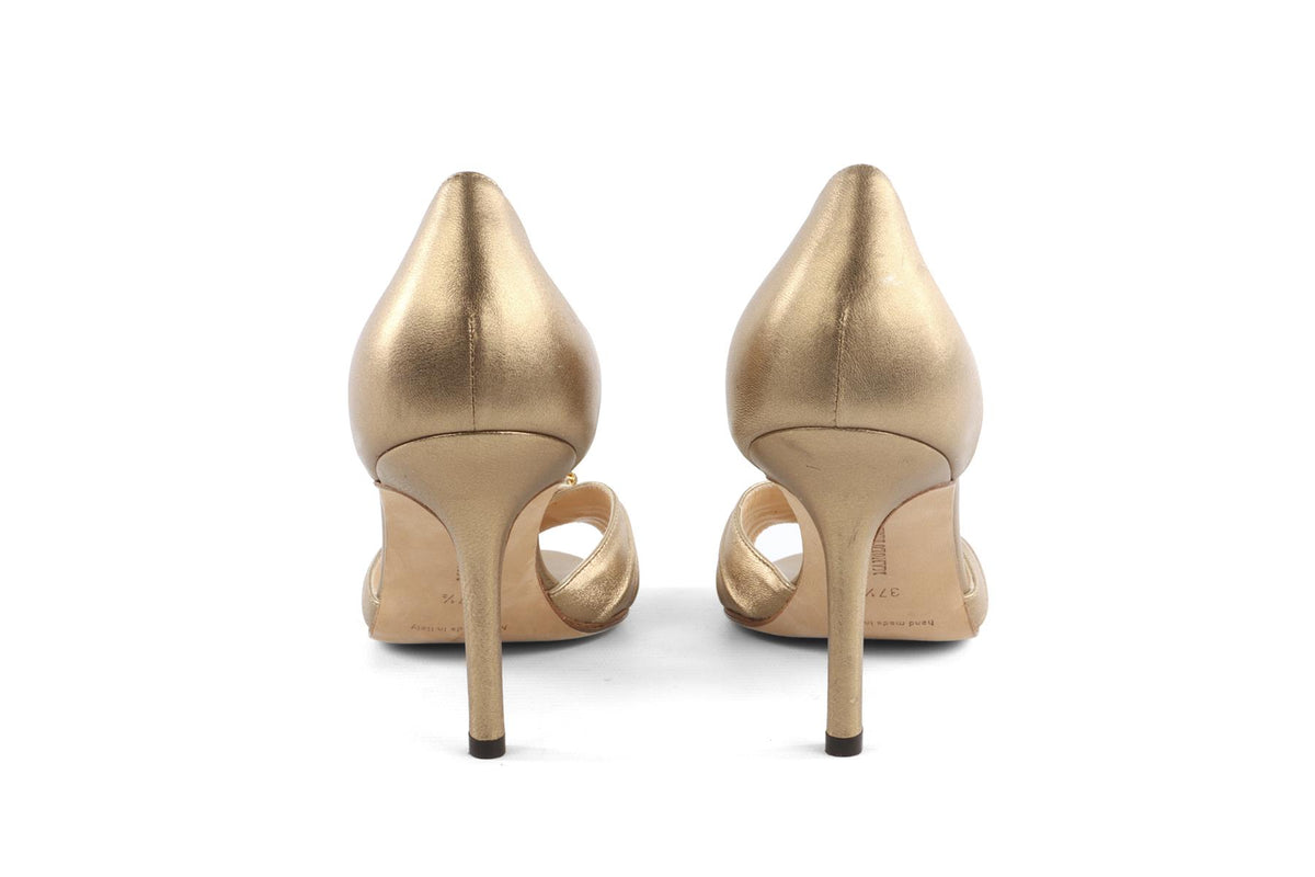 MANOLO BLAHNIK GOLD LEATHER SANDALS EU 37.5 UK 4.5 US 7.5