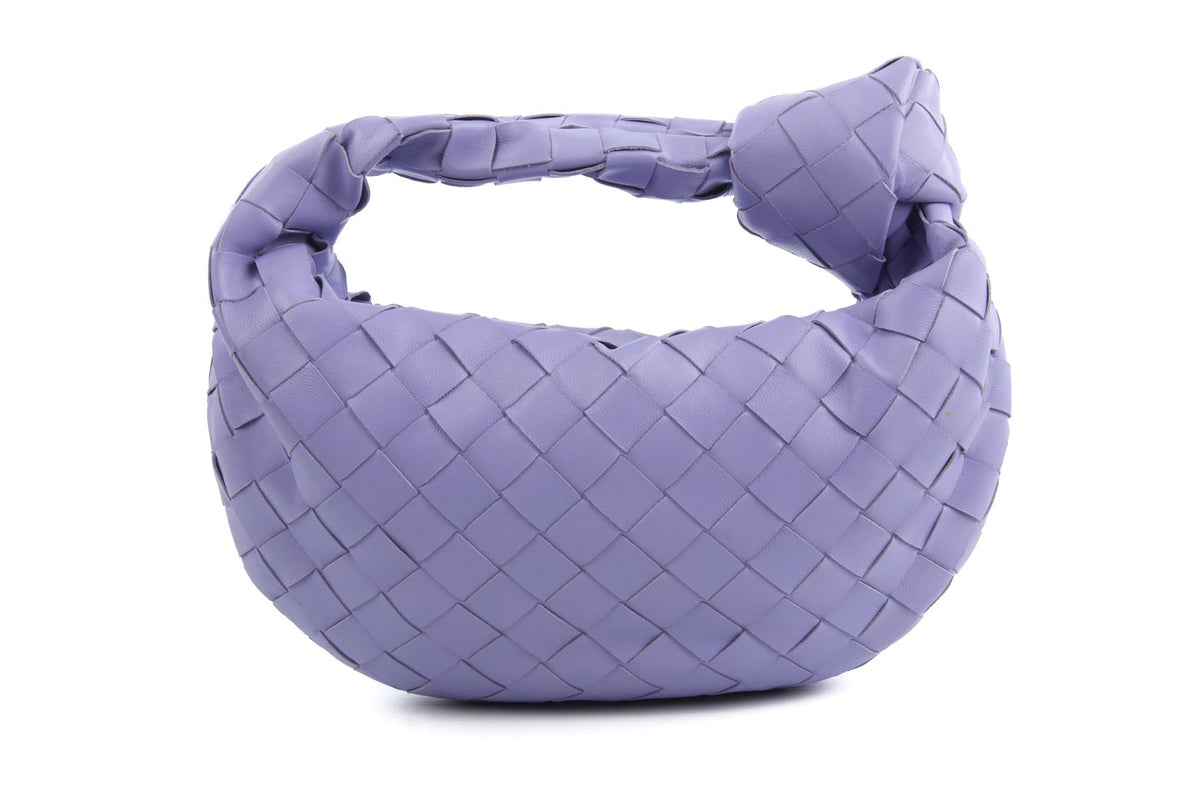 BOTTEGA VENETA PURPLE JODIE MINI INTRECCIATO LEATHER TOTE BAG