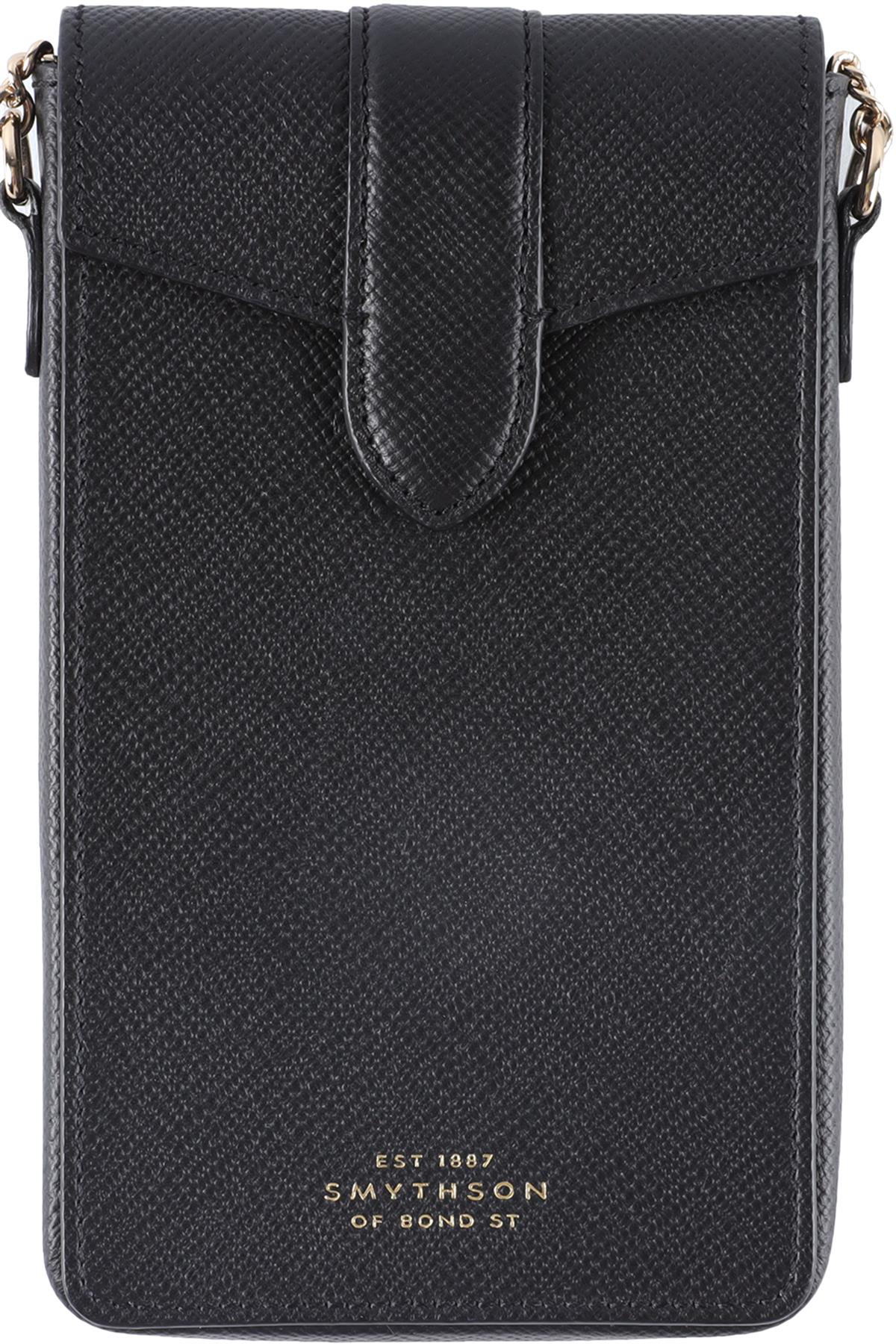 Smythson of Bond Street Black Panama Leather Phone Case