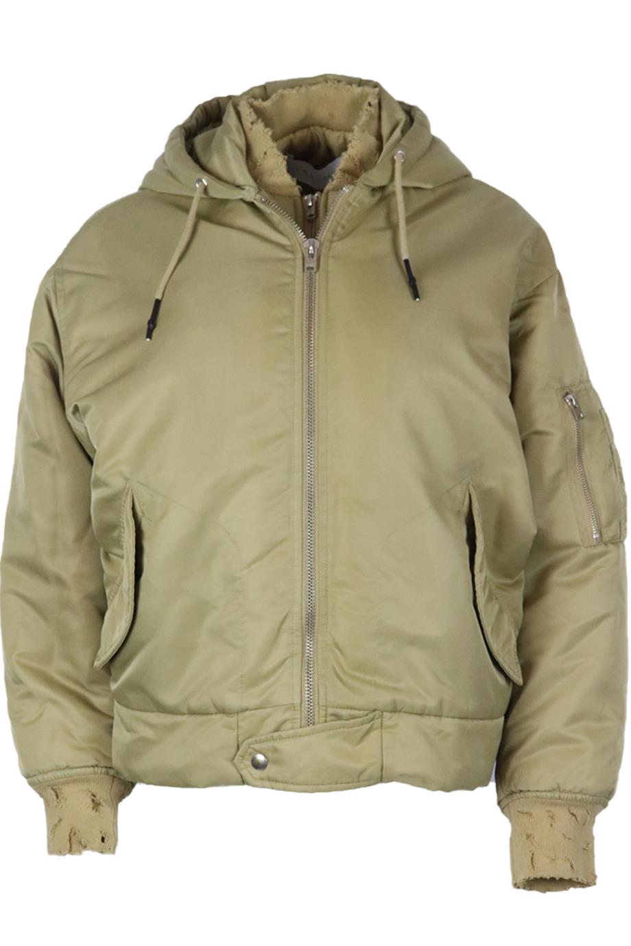 IRO OVERSIZED HOODED DISTRESSED SHELL BOMBER JACKET FR 34 UK 6