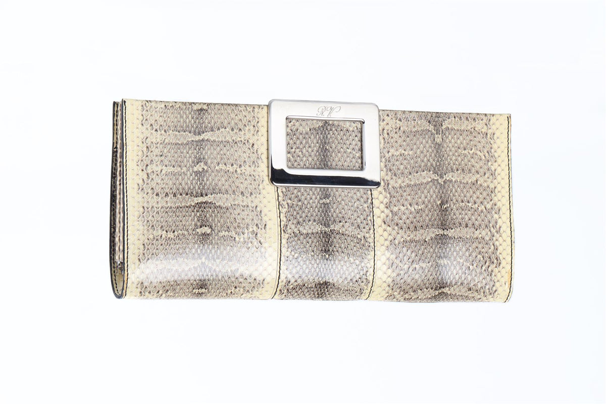 ROGER VIVIER BEIGE BELLE SNAKESKIN CLUTCH