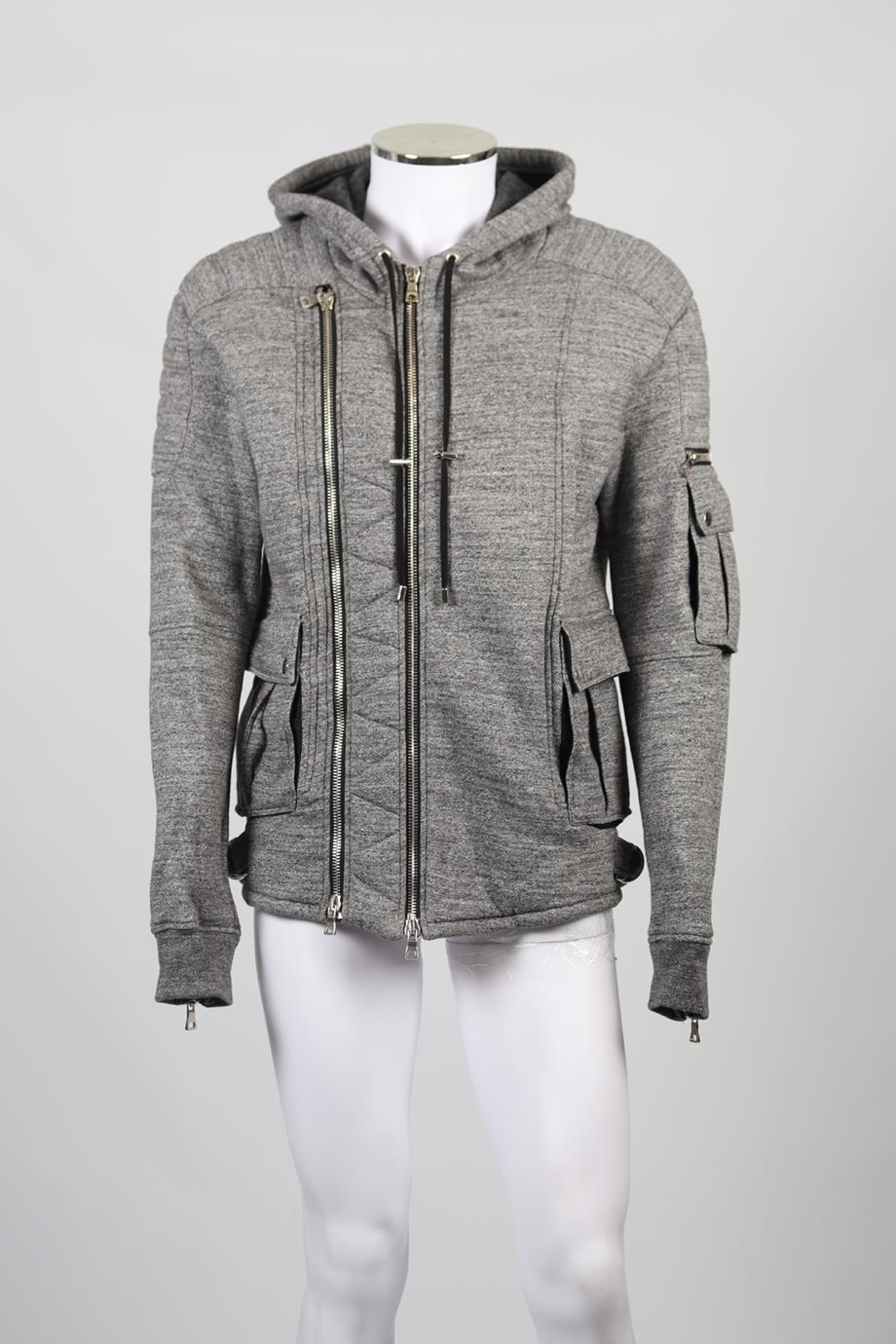 BALMAIN MEN'S COTTON AND WOOL BLEND HOODIE LARGE