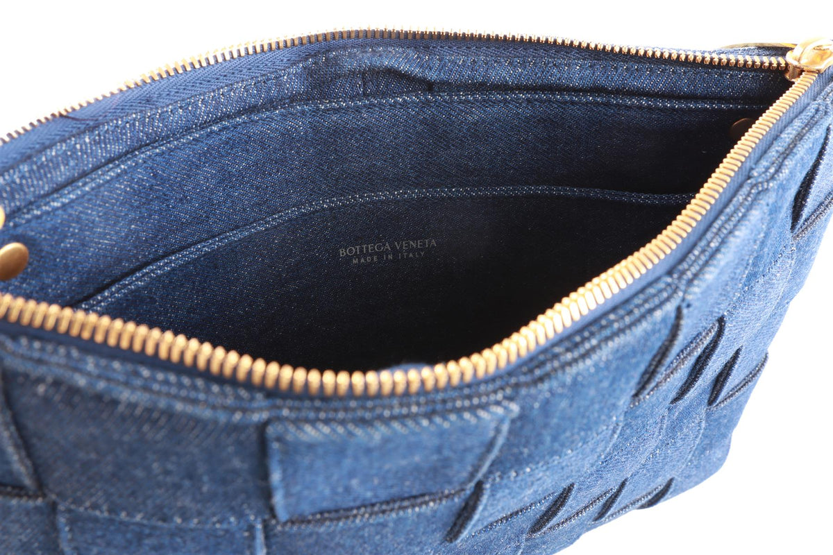 BOTTEGA VENETA BLUE INTRECCIATO DENIM CLUTCH