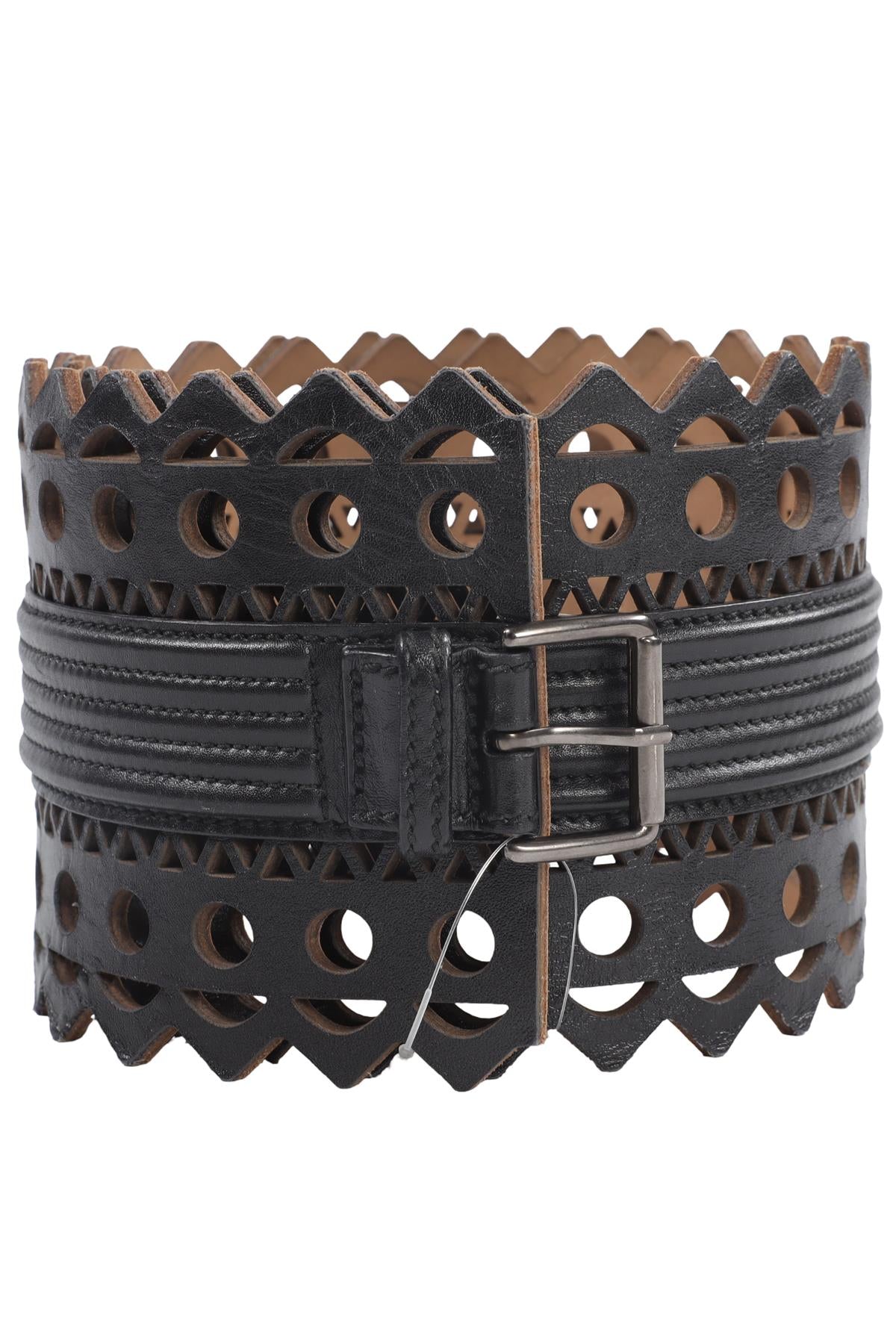 ALAÏA BLACK LEATHER WAIST BELT 75 CM