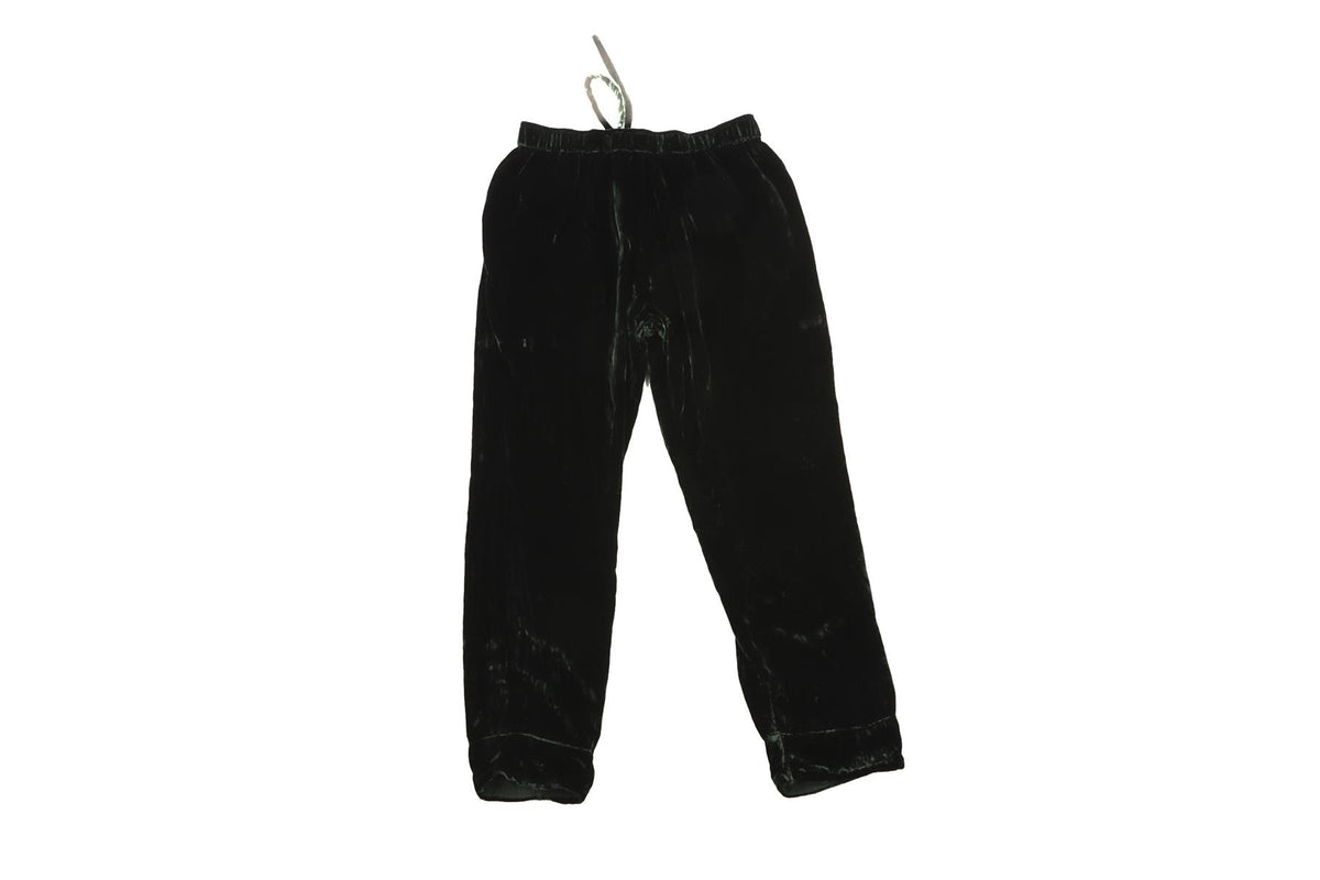 ASCENO GREEN VELVET STRAIGHT LEG PANTS XSMALL