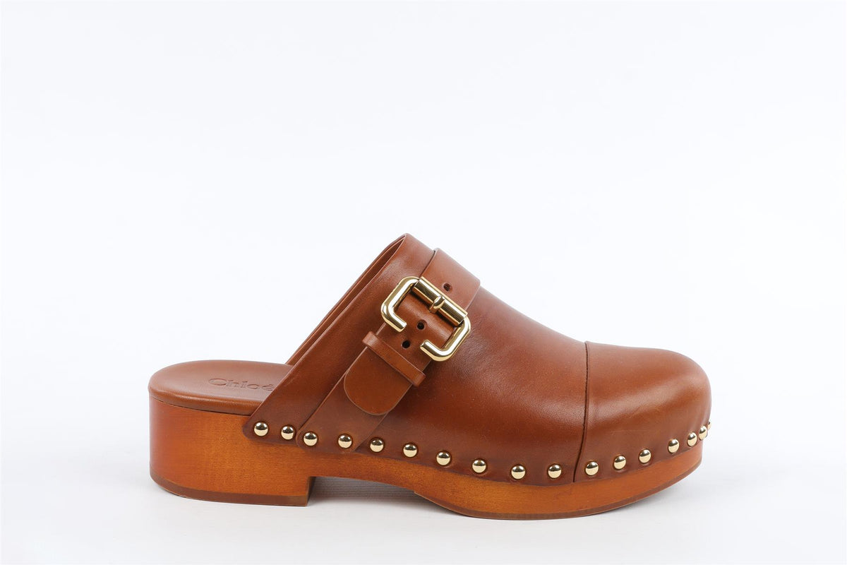 CHLOÉ BROWN LEATHER CLOGS EU 38 UK 5 US 8