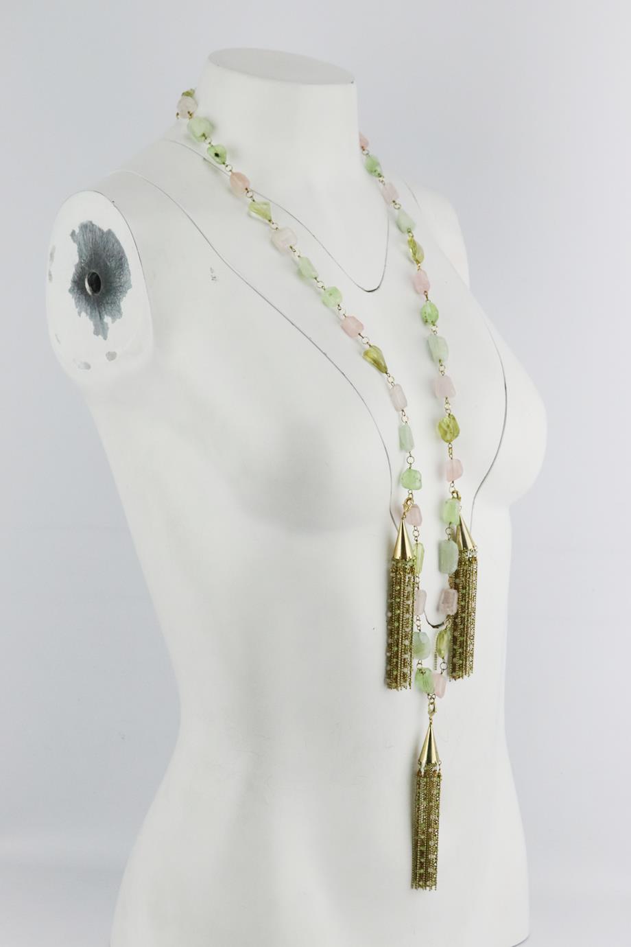 ROSANTICA TASSELED GOLD TONE BEAD NECKLACE
