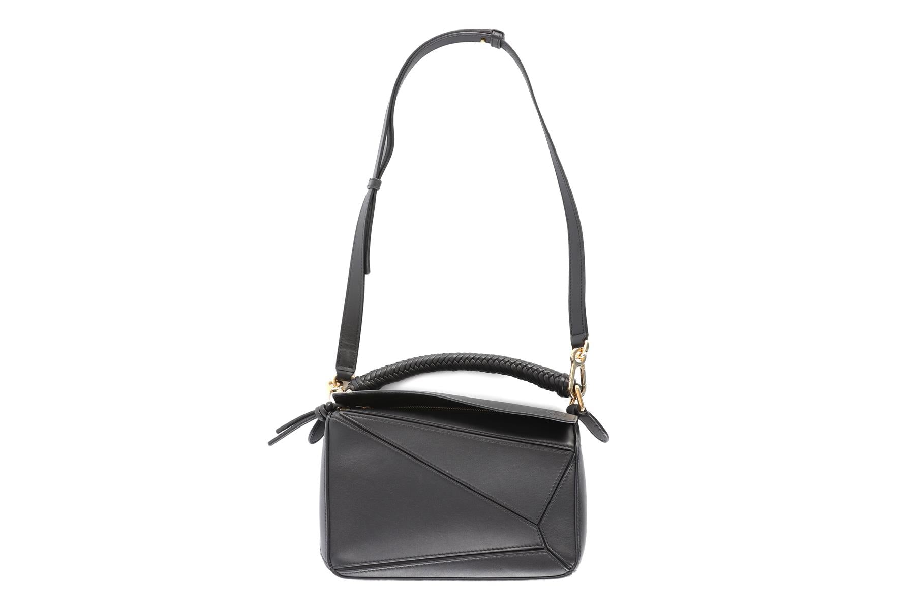 LOEWE BLACK PUZZLE SMALL LEATHER TOTE BAG