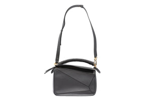 LOEWE BLACK PUZZLE SMALL LEATHER TOTE BAG