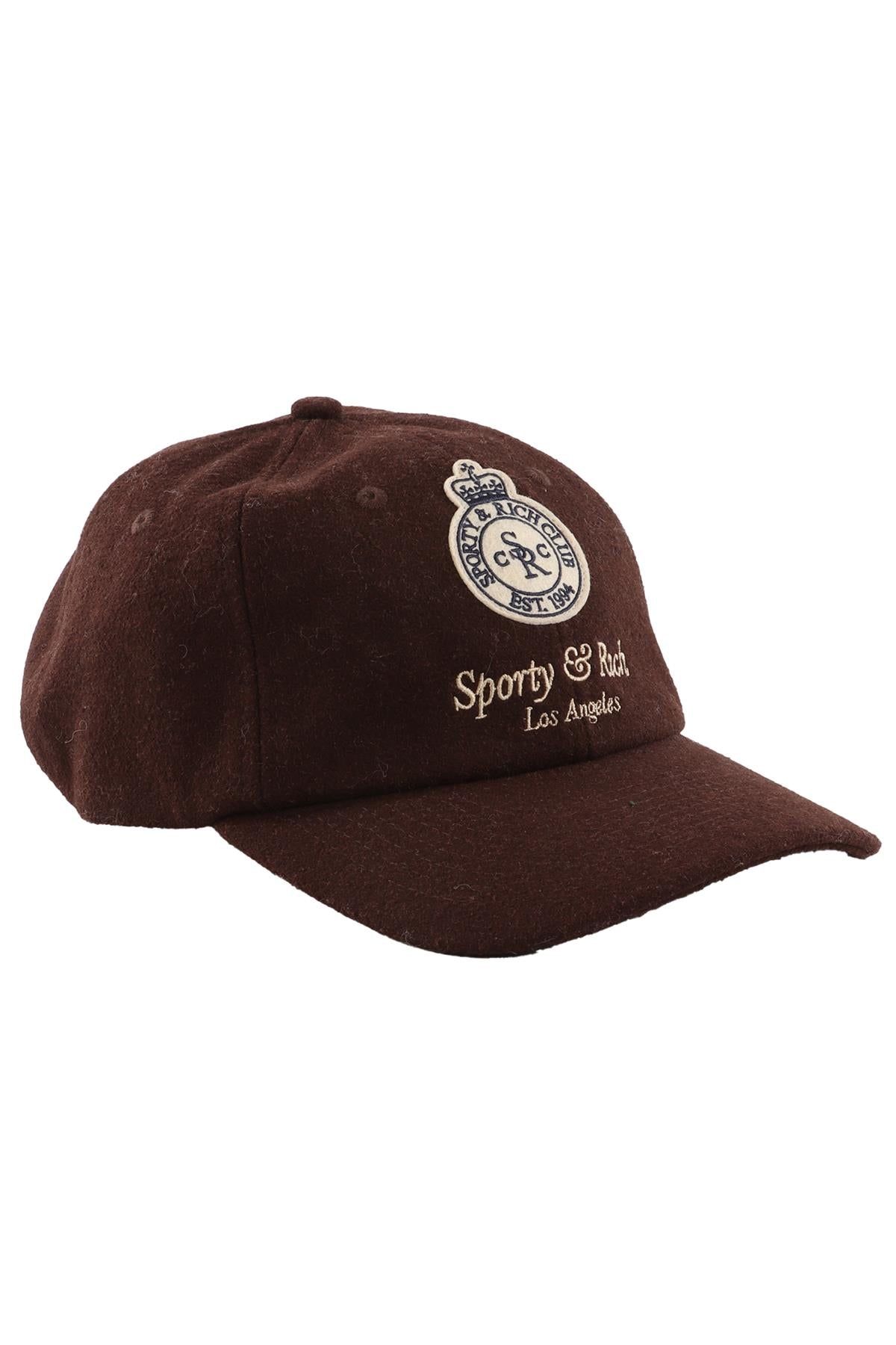 SPORTY & RICH BROWN WOOL BASEBALL CAP