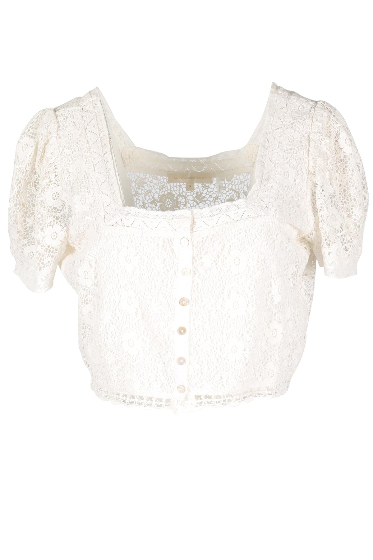 LOVESHACKFANCY CREAM CROCHET TOP UK 8