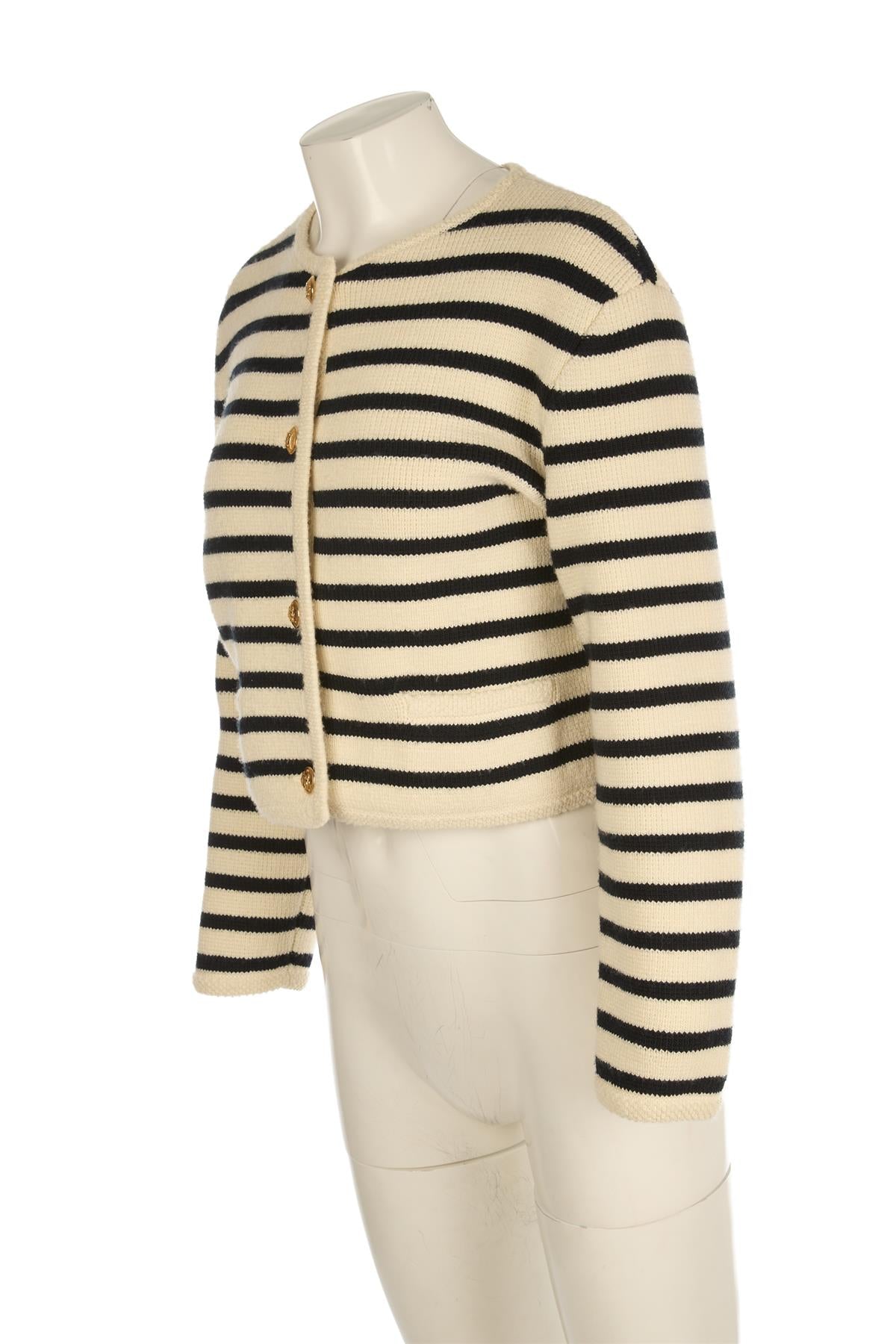 CELINE CREAM WOOL CARDIGAN SMALL