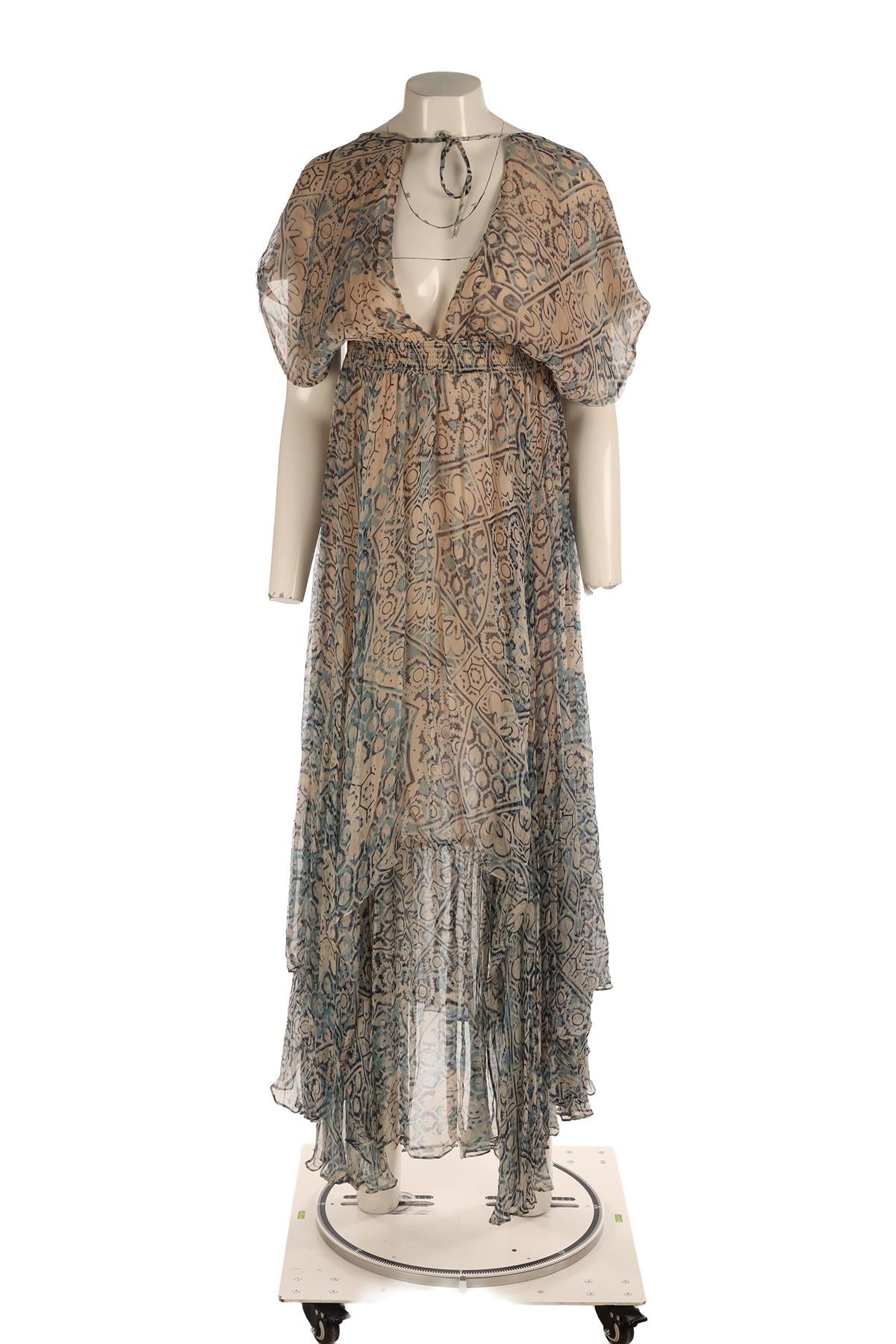 MES DEMOISELLES BLUE SILK MAXI DRESS FR 36 UK 8