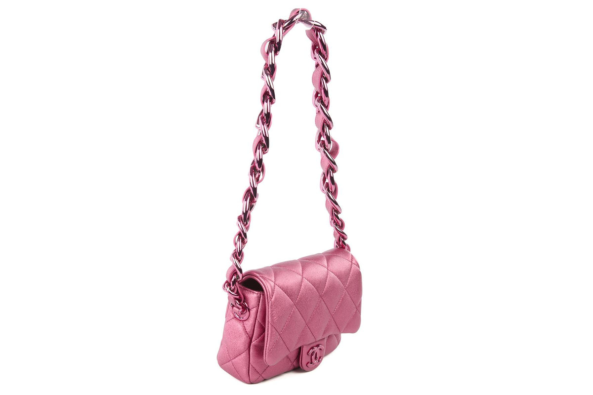 CHANEL PINK 2024 FLAP SMALL QUILTED LEATHER SHOULDER BAG