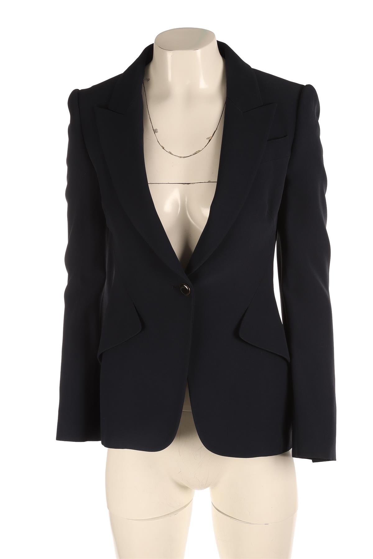 ALEXANDER MCQUEEN NAVY CREPE JACKET IT 38 UK 6