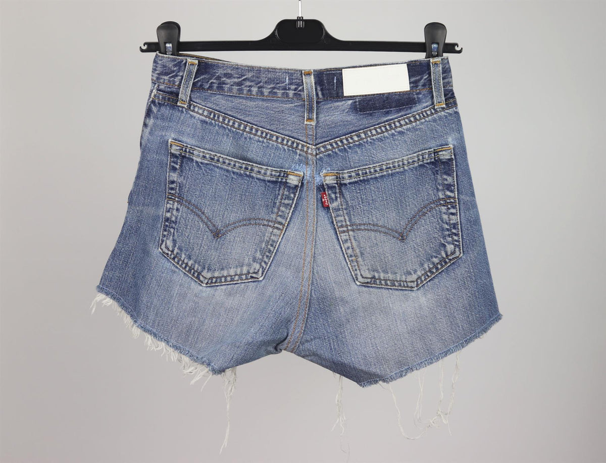 RE/DONE DISTRESSED HIGH WAISTED DENIM SHORTS W25 UK 6/8