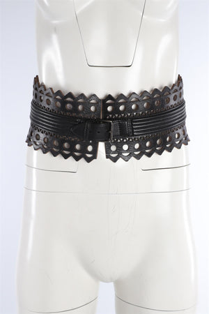 ALAÏA BLACK LEATHER WAIST BELT 75 CM