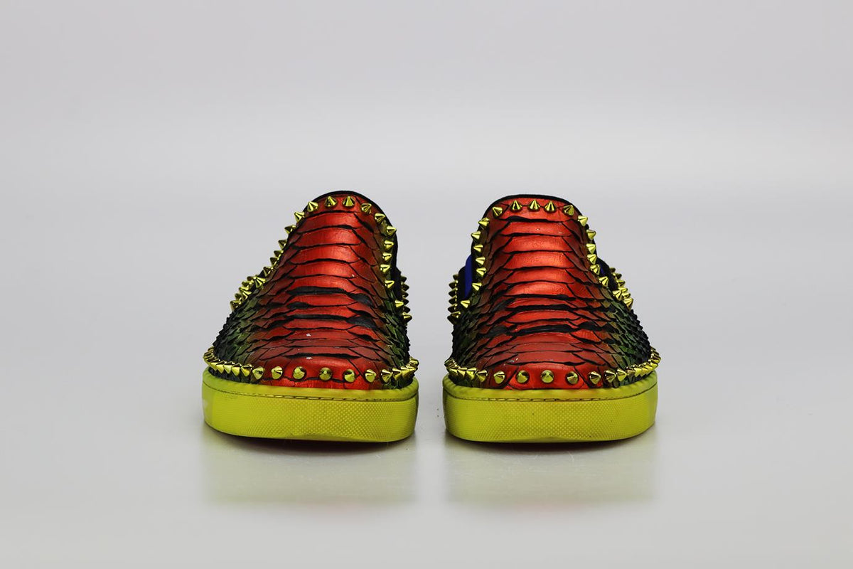 CHRISTIAN LOUBOUTIN MEN'S STUDDED PYTHON SLIP ON SNEAKERS EU 43.5 UK 9.5 US 10.5