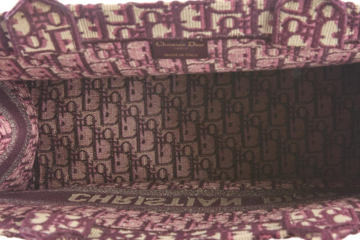 CHRISTIAN DIOR BURGUNDY BOOK LARGE OBLIQUE CANVAS TOTE BAG