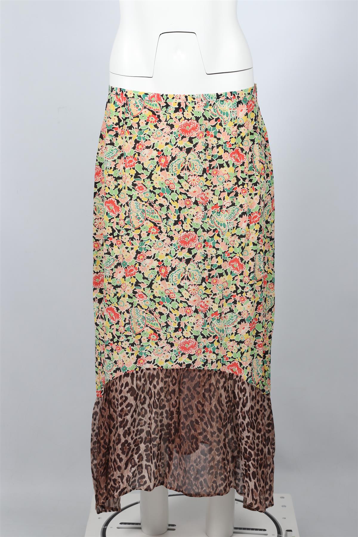 RIXO MULTICOLOURED SILK PRINTED SKIRT UK 14