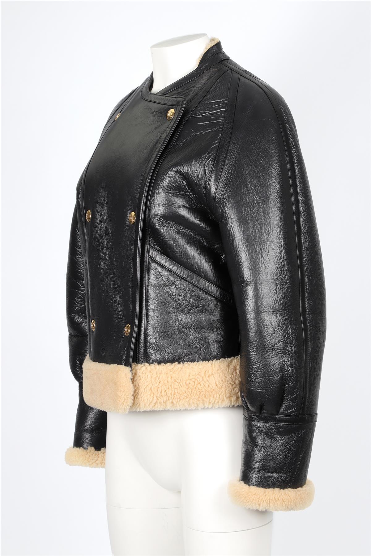 CELINE BLACK SHEARLING AND LEATHER JACKET FR 36 UK 8