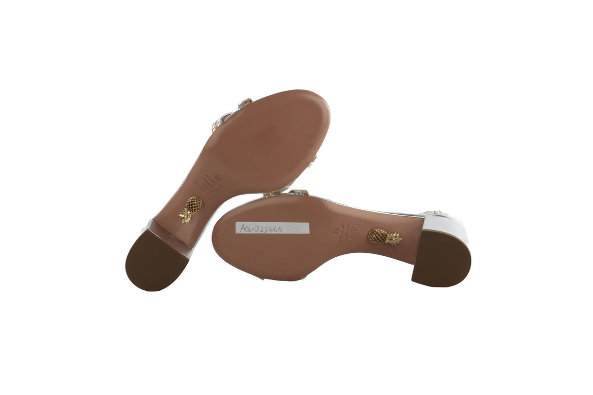 AQUAZURRA SILVER LEATHER SANDALS EU 39 UK 6 US 9
