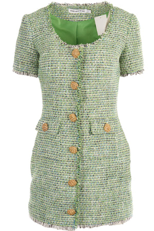 SELF-PORTRAIT GREEN TWEED MINI DRESS UK 6