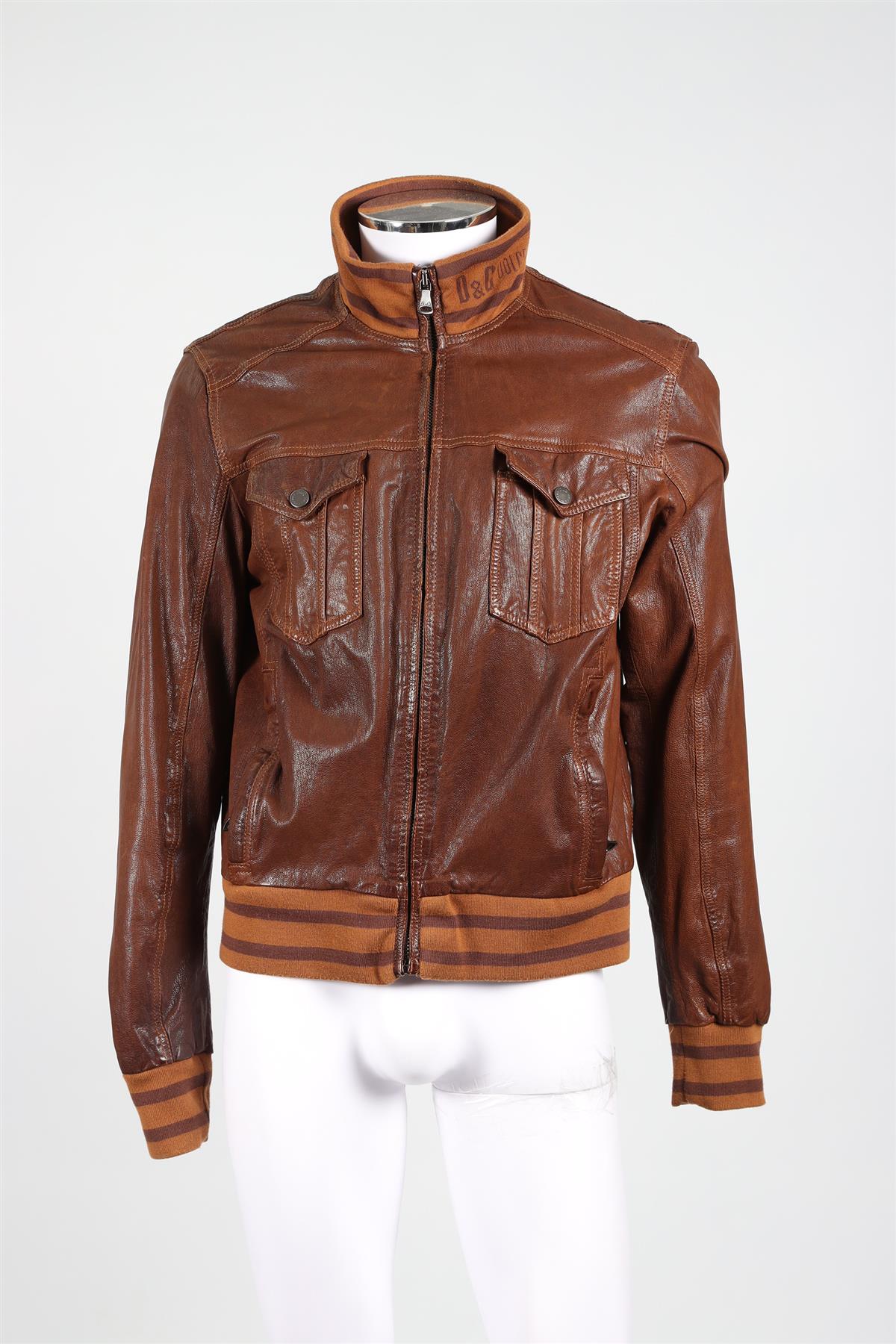 D&G BROWN MEN'S LEATHER JACKET IT 54 UK 44