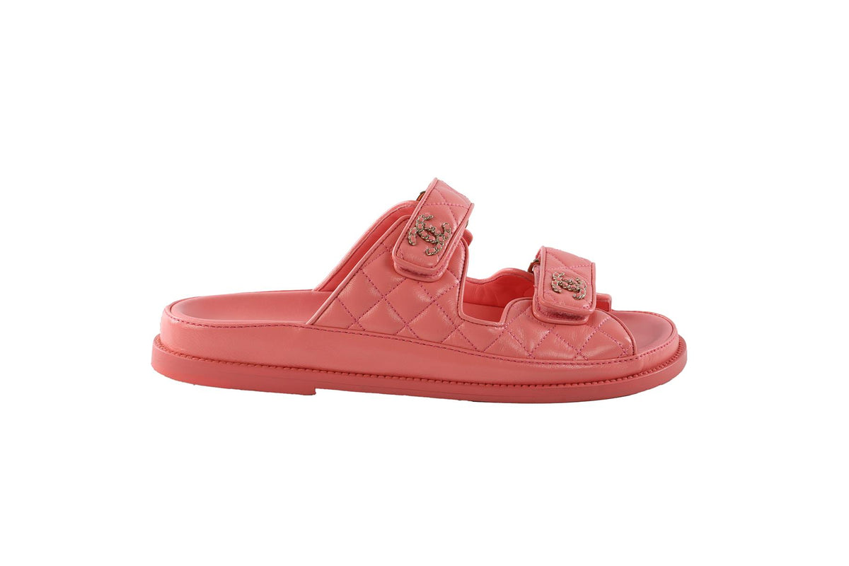 CHANEL PINK 2024 DAD QUILTED LEATHER SANDALS EU 38.5 UK 5.5 US 8.5