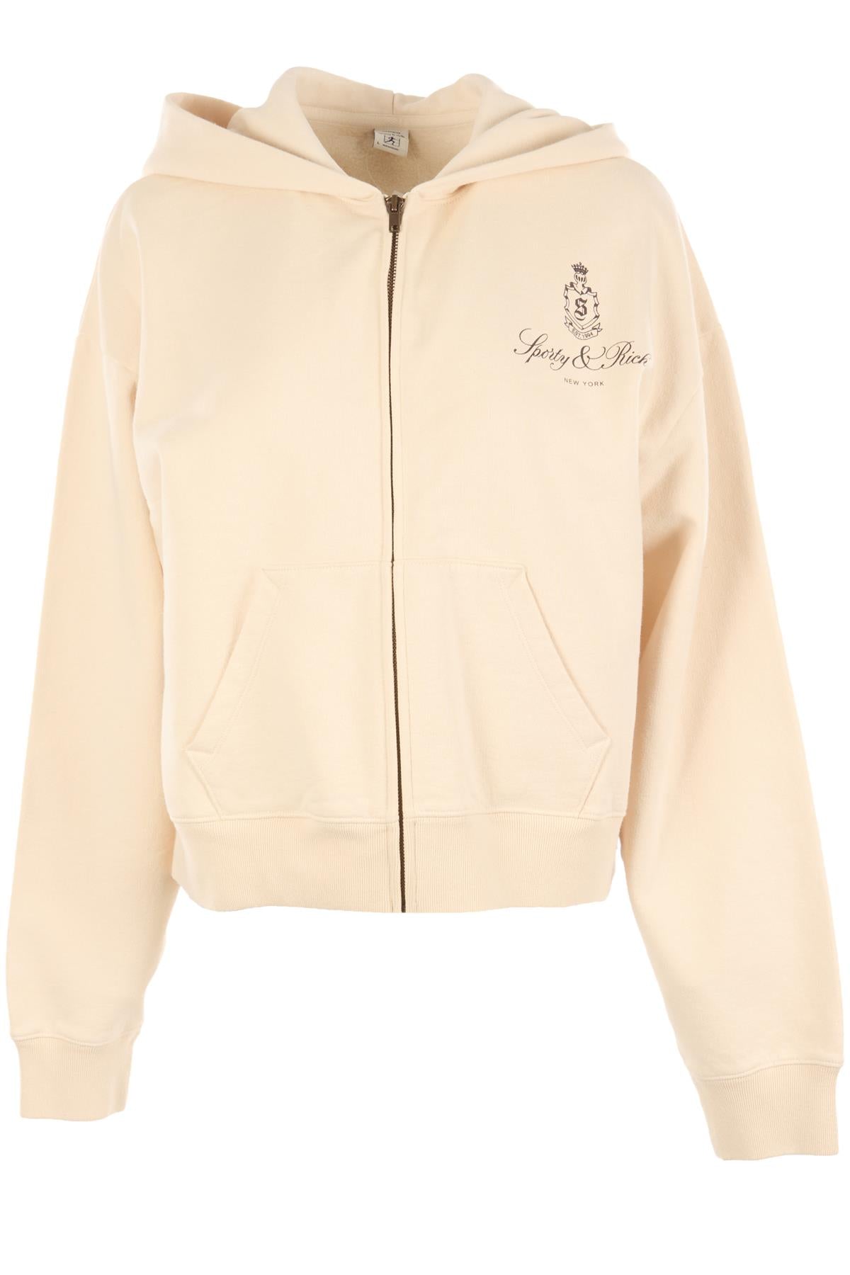 SPORTY & RICH CREAM COTTON HOODIE LARGE