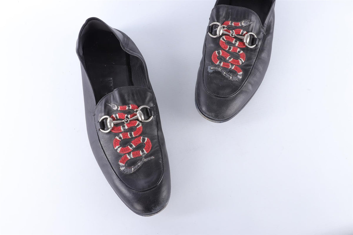 GUCCI BLACK MEN'S KINGSNAKE LEATHER LOAFERS EU 43 UK 9 US 10