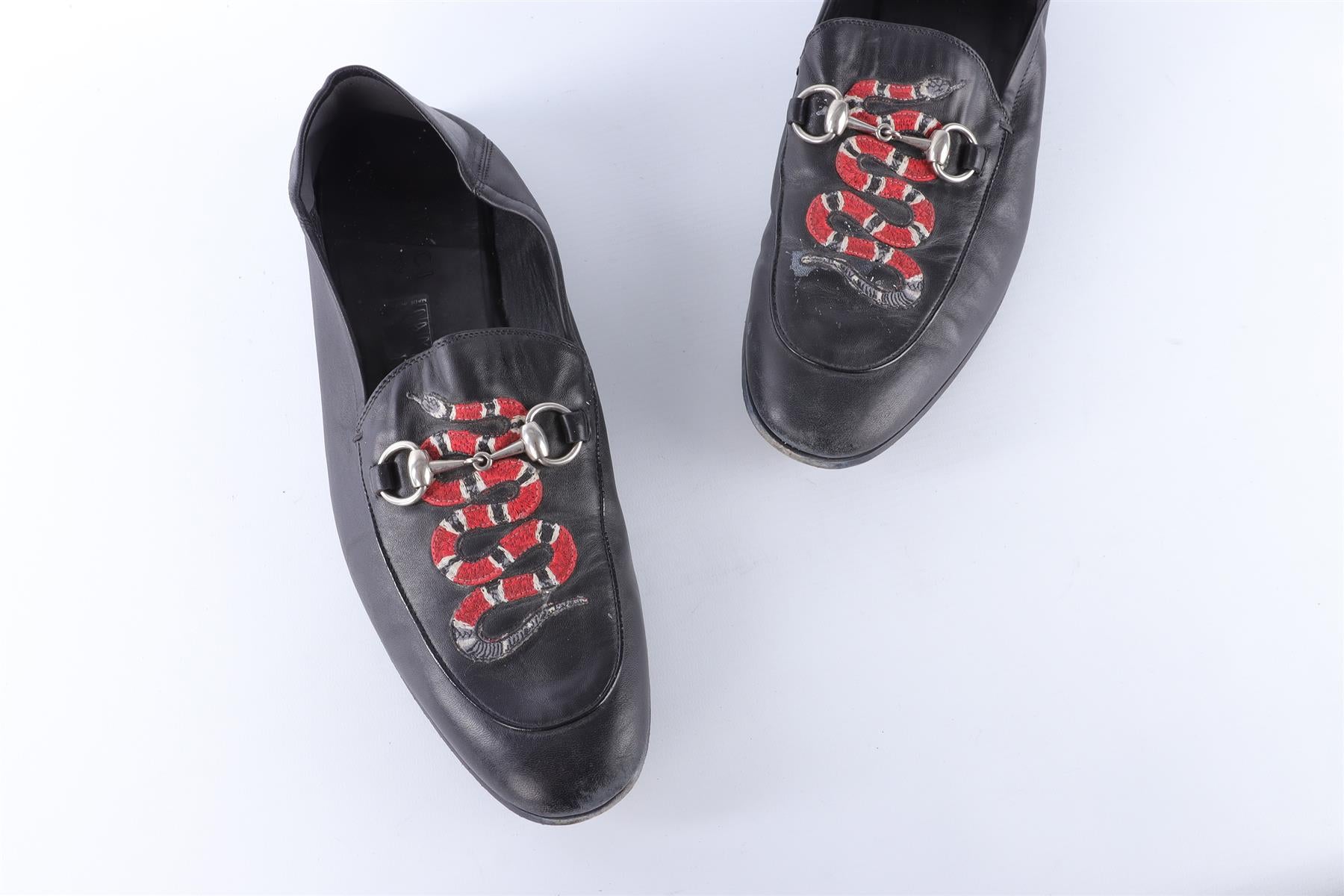 GUCCI BLACK MEN'S KINGSNAKE LEATHER LOAFERS EU 43 UK 9 US 10