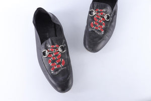 GUCCI BLACK MEN'S KINGSNAKE LEATHER LOAFERS EU 43 UK 9 US 10