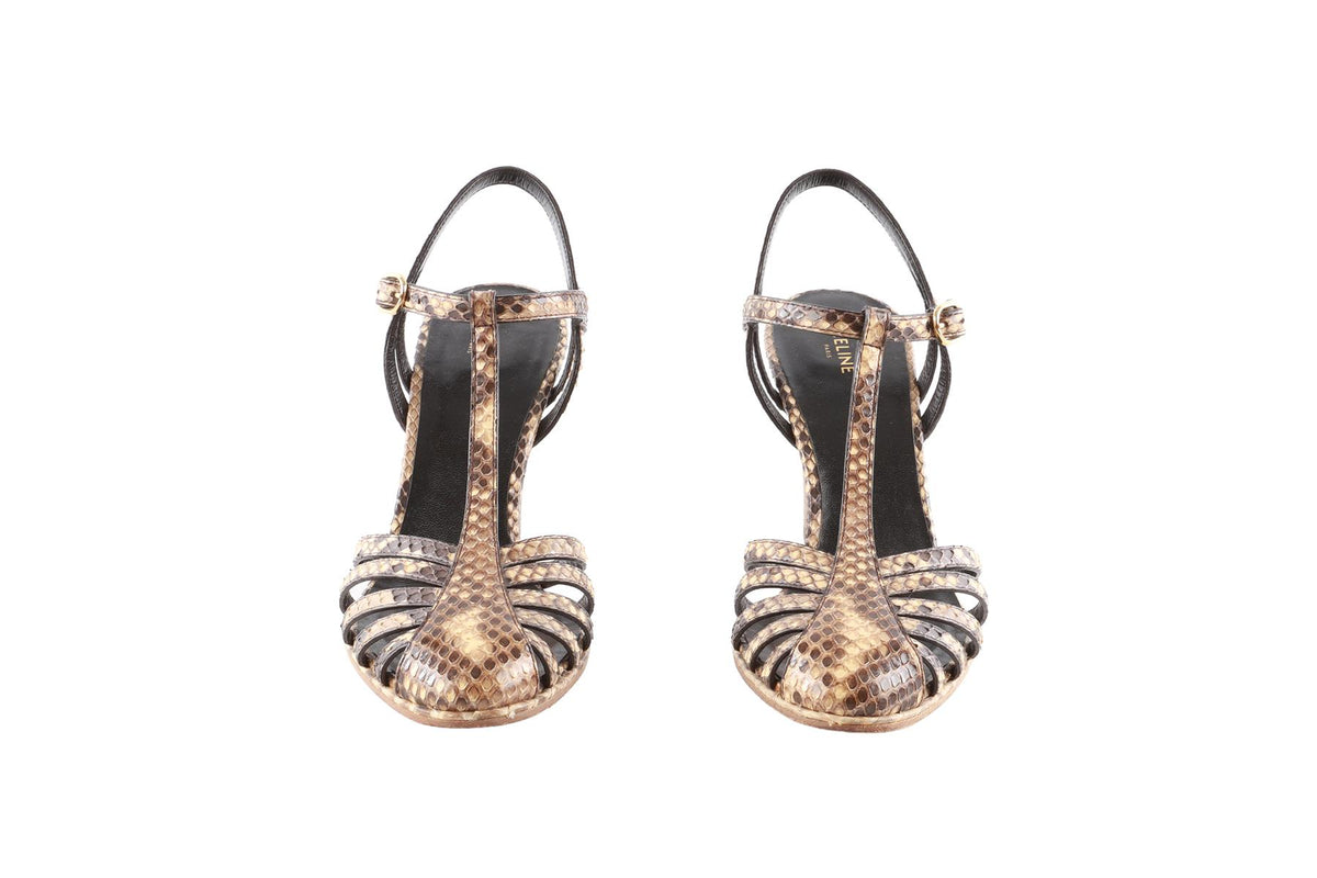 CELINE BROWN SNAKESKIN SANDALS EU 39 UK 6 US 9