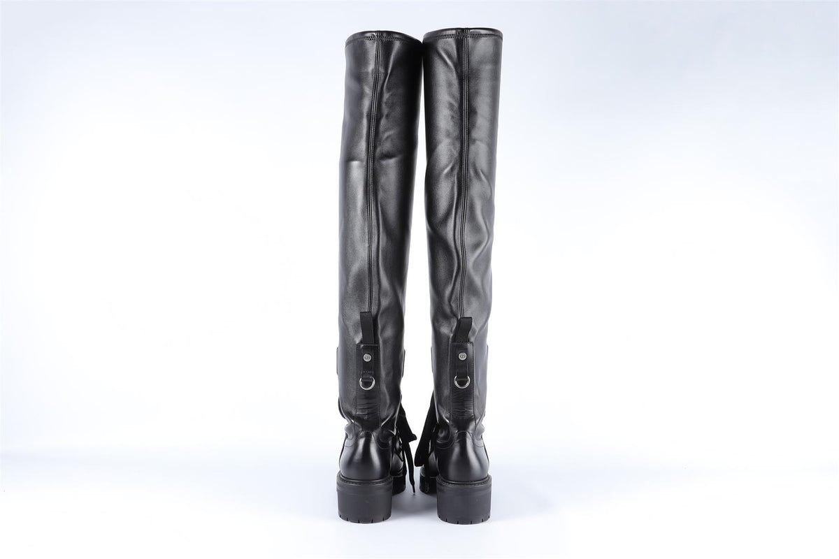 CHRISTIAN DIOR BLACK D-FIGHT LEATHER OVER THE KNEE BOOTS EU 38 UK 5 US 8