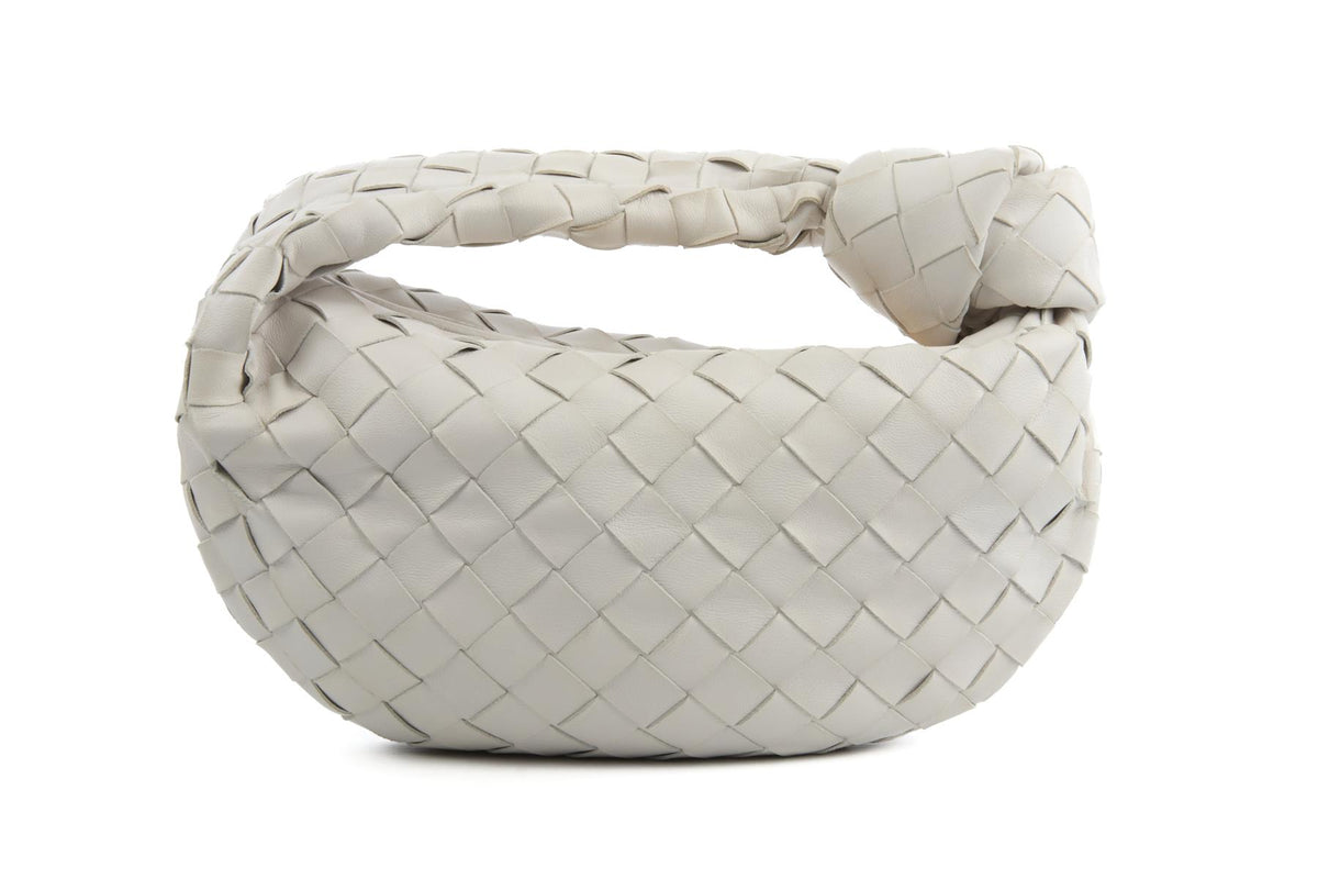 BOTTEGA VENETA ECRU JODIE MINI INTRECCIATO LEATHER TOTE BAG