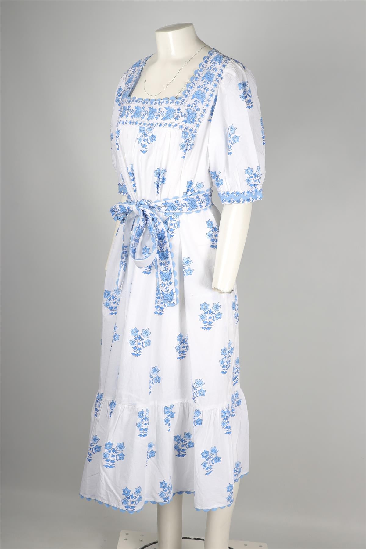 PINK CITY PRINTS WHITE COTTON MAXI DRESS LARGE