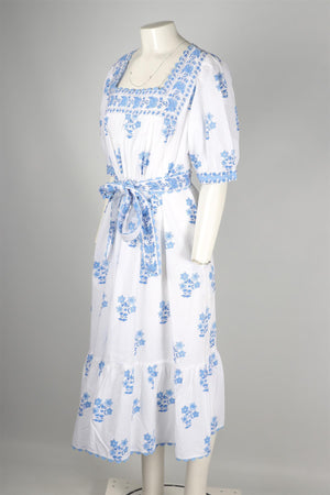 PINK CITY PRINTS WHITE COTTON MAXI DRESS LARGE