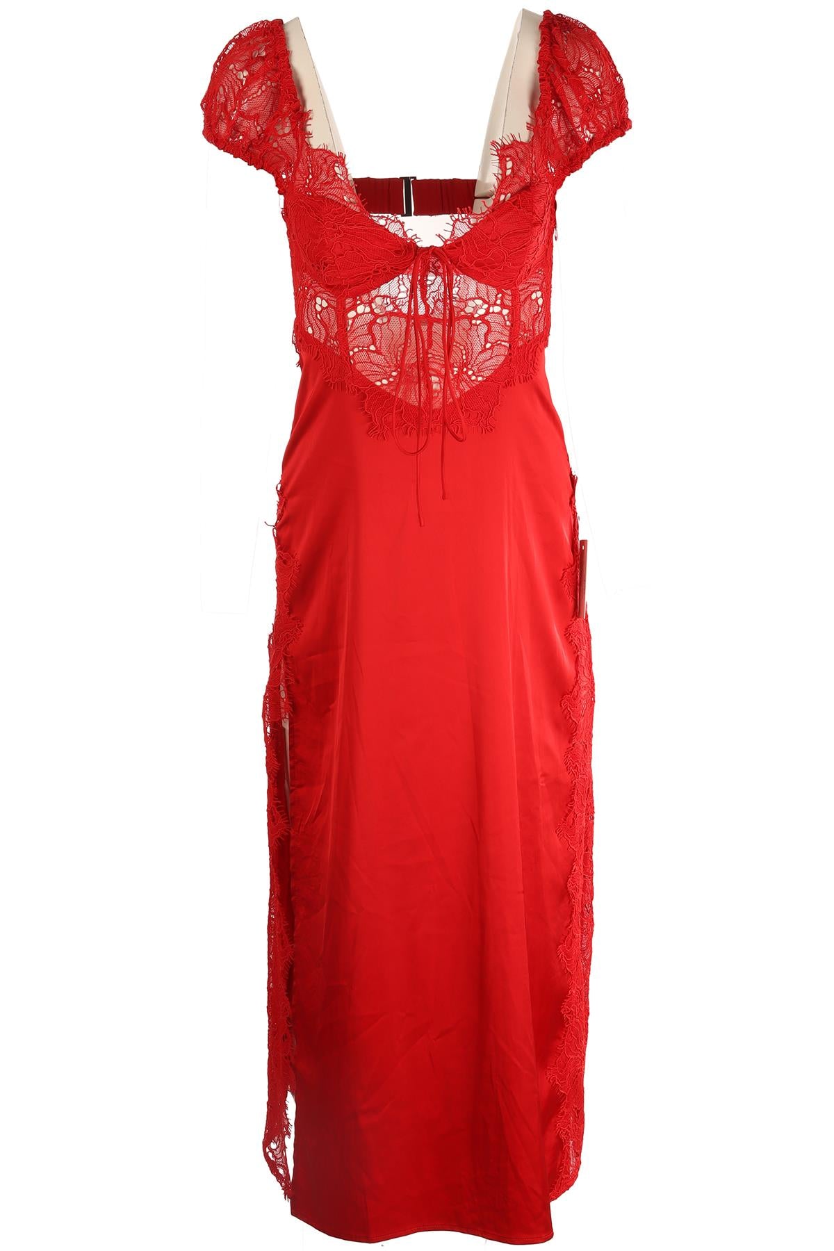 FOR LOVE & LEMONS RED SATIN MAXI DRESS XSMALL