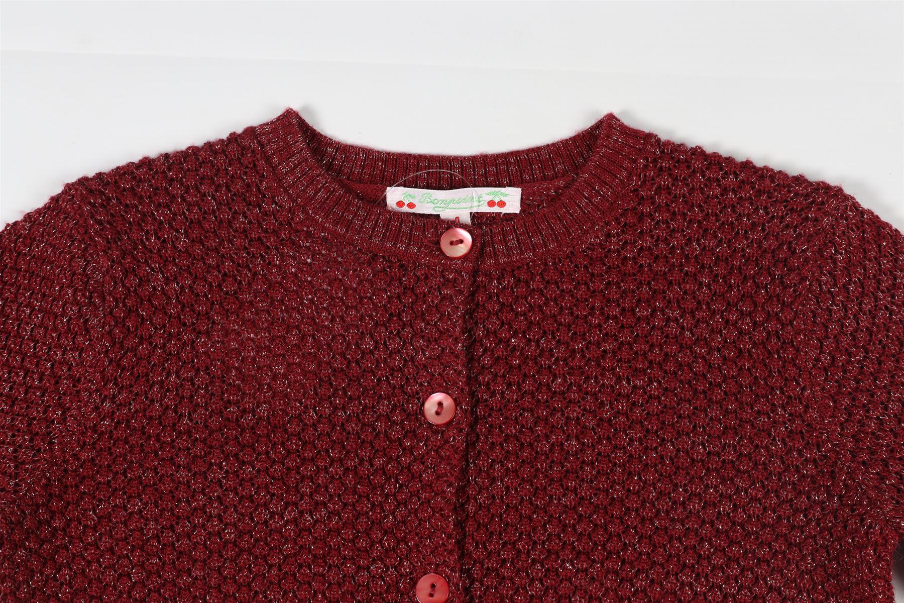 BONPOINT BURGUNDY KIDS GIRLS WOOL CARDIGAN 4 YEARS