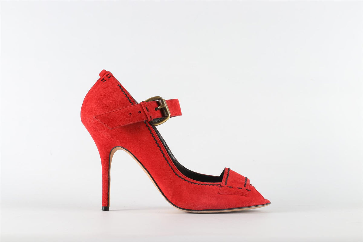 MANOLO BLAHNIK RED SUEDE PUMPS EU 39.5 UK 6.5 US 9.5