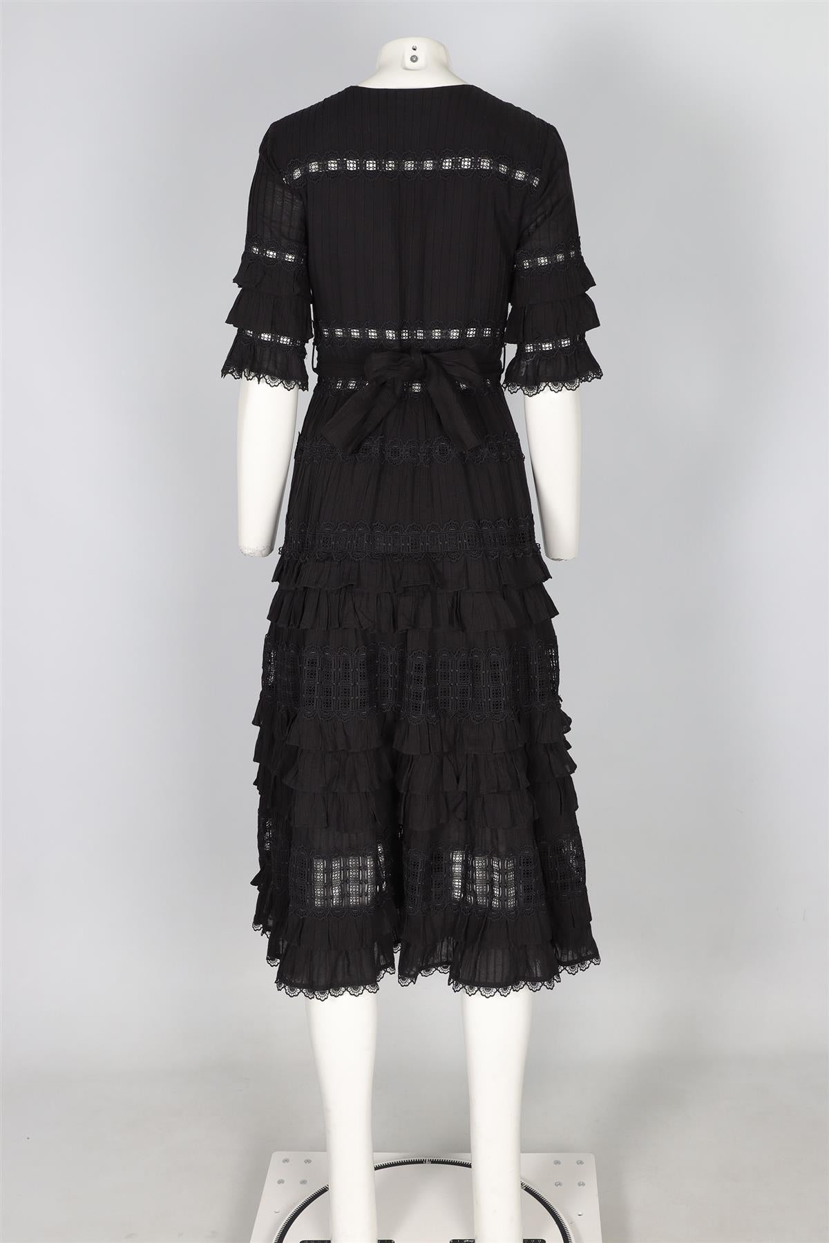 ZIMMERMANN BLACK COTTON MAXI DRESS UK 10