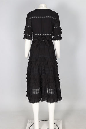 ZIMMERMANN BLACK COTTON MAXI DRESS UK 10
