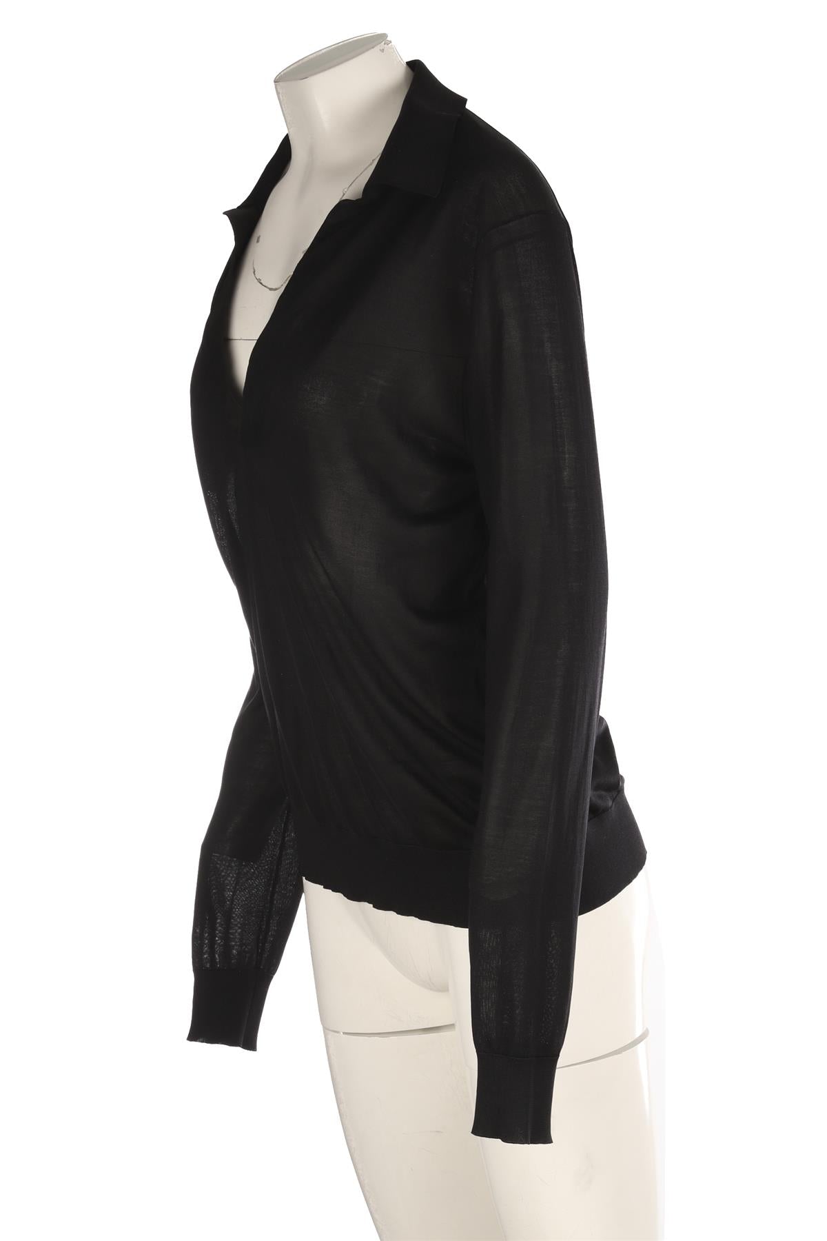 HERMÈS BLACK SILK POLO SWEATER LARGE