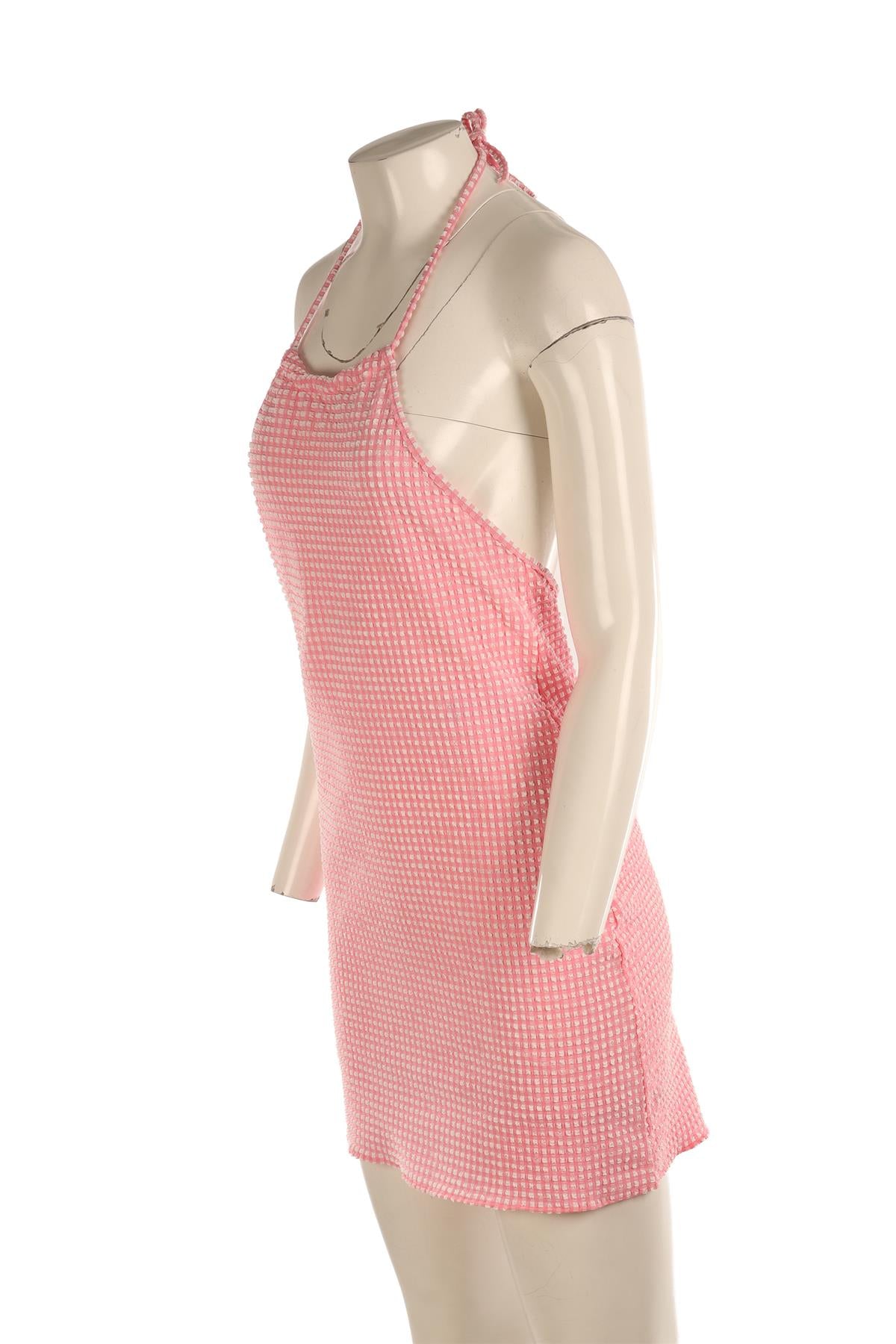 HUNZA G PINK SEERSUCKER MINI DRESS SMALL
